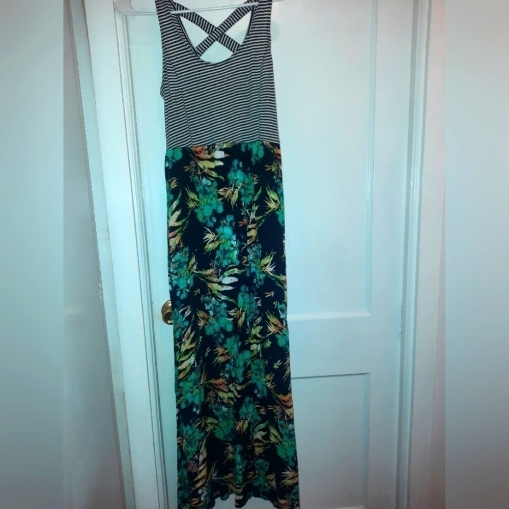 Striped floral maxi dress